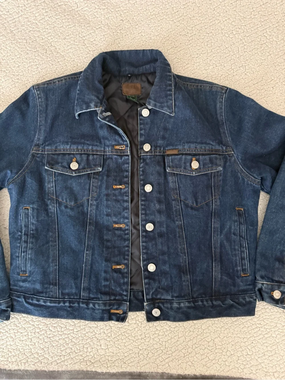 VTG Lauren Jeans Co Trucker Jacket Womens Petite M Blue Denim Quilted Lining 90s